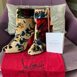Christian Louboutin Moulamax 100 Velours Bouquet Boot 38.5